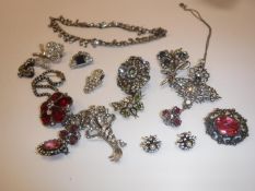 A collection of diamante style and other faux diamond encrusted jewellery including various