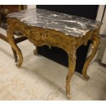 A 19th Century Continental carved giltwood and gesso framed pier table with white veined grey