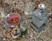 A reconstituted stone bird bath, cottage ornament,