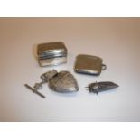 A silver pill box of rectangular form inscribed “Alice” and a silver Vesta case heart shaped silver