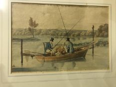 AFTER HENRY ALKEN "Three men in a boat fishing" coloured aquatint together with the pair "Three