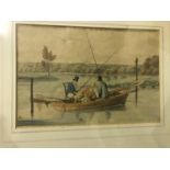 AFTER HENRY ALKEN "Three men in a boat fishing" coloured aquatint together with the pair "Three