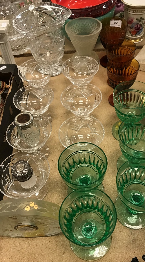 A collection of various glassware to include a Lalique style mistletoe design glass cased mantel