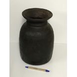 A modern turned wood tribal pot, 29 cm h