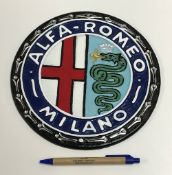 A modern painted cast metal sign "Alfa R