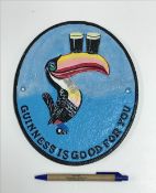 A modern painted cast metal sign "Guiness Is Good For You",