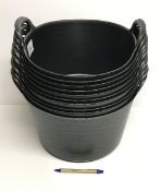 Ten 14 litre black plastic buckets