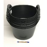 Ten 14 litre black plastic buckets