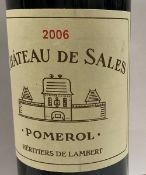 Six bottles Chateau de Sales Pomerol Héritiers de Lambert 2006