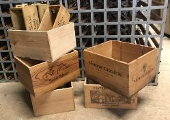 A quantity of various wooden wine boxes to include "Chateau de Savazan 2012",
