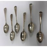 A set of four George III silver "Old English" pattern teaspoons bearing initials "PJ*A" (by Peter,