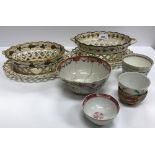 A Leeds cream ware foliate decorated chestnut basket and stand (with cracks),