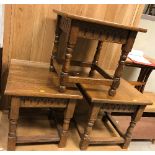 A set of three modern oak occasional tables in the 18th Century manner,