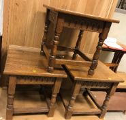 A set of three modern oak occasional tables in the 18th Century manner,