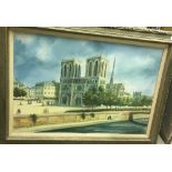 M F LEYS "Continental Cathedral (possibly Notre Dame)", oil on canvas, signed lower left,