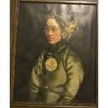 CIRCA 1900 CHINESE SCHOOL "Young girl in ornate headdress and silk jacket", a portrait study,