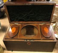 A Regency mahogany two section tea caddy of rectangular form (bowl missing),