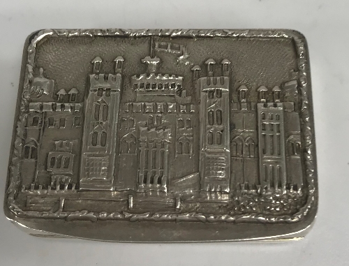 A 20th Century silver "castle top" pill box of rectangular form with gilt-washed interior (by S J - Image 3 of 4