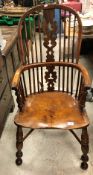 A 19th Century yew wood and elm Nottingham type stick back chair,