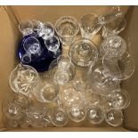 A collection of glassware to include ice cream plates, salad plates, Stuart crystal sherry glasses,