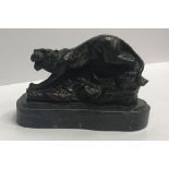 AFTER BARYE “Crouching tiger”, a modern bronze study, approx 8.