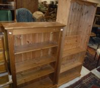 A modern pine open bookcase, 91 cm wide x 30 cm deep x 139 cm high,