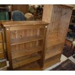 A modern pine open bookcase, 91 cm wide x 30 cm deep x 139 cm high,