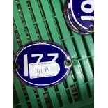 A collection of 30 blue and white enamel oval "Number" tags or labels (possibly wine bin numbers)
