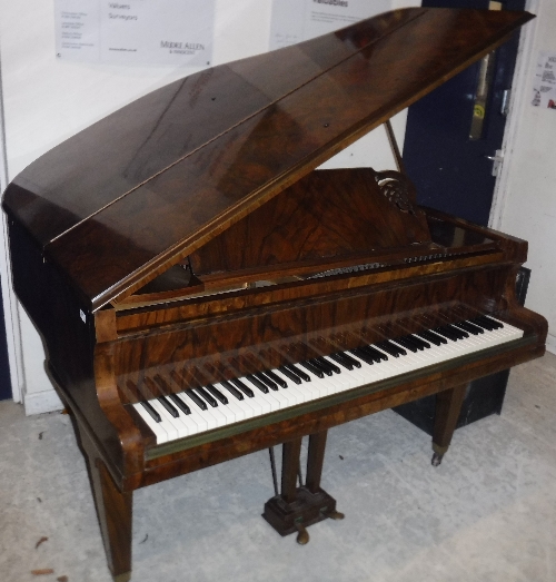 A burr walnut cased boudoir grand piano with iron framed over strung movement by Boyd of London 142 - Image 3 of 17