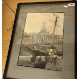 EARLY 20TH CENTURY ENGLISH SCHOOL "Liverpool with fishing boat by quayside and figures in