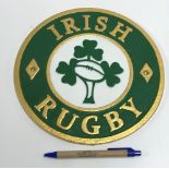 A modern painted cast metal sign "Irish Rugby",