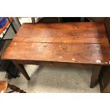 A Continental fruitwood plank top table with single frieze drawer, 120 cm wide x 70.