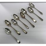 A collection of five various silver "Old English" pattern tablespoons (by Peter,