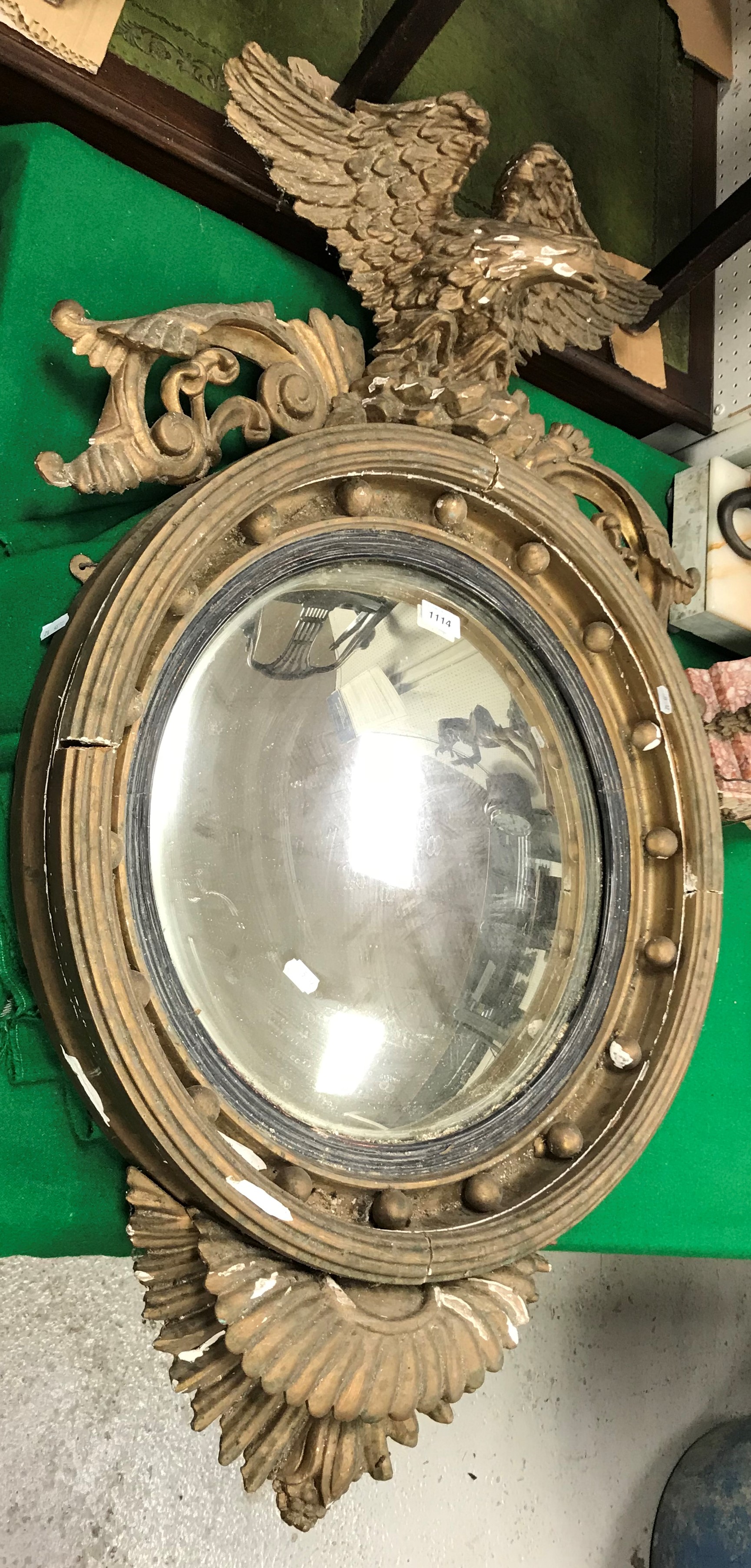 A 19th Century convex wall mirror with spreadeagle surmount and ball decoration to the frame, - Image 2 of 16