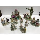 A collection of nine various Sitzendorf figure groups,