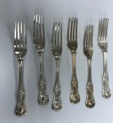 A set of six early Victorian silver "King's" pattern forks, bearing indistinct monogram "....