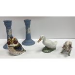 A collection of ornamental wares to include a Royal Copenhagen Goose, No'd.