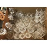 A quantity of various cut glass ware to include brandy balloons, champagne flutes, tumblers, wines,