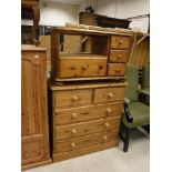 A collection of furniture comprising a child's pine wardrobe, 89 cm wide x 54 cm deep x 127 cm high,