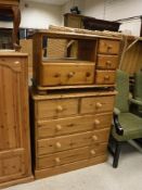 A collection of furniture comprising a child's pine wardrobe, 89 cm wide x 54 cm deep x 127 cm high,