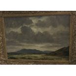 FRANK E BERESFORD "Welsh landscape with hills rising in background", oil on board,