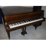 A burr walnut cased boudoir grand piano with iron framed over strung movement by Boyd of London 142