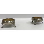 A pair of George III silver open salts of cauldron form with rope-twist rims,