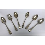 A collection of six various late 18th / early 19th Century silver "Old English" pattern tablespoons,