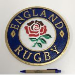 A modern painted cast metal sign "England Rugby",