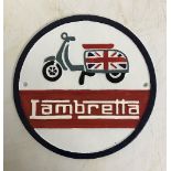 A modern painted cast metal sign "Lambretta",