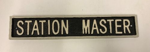 A modern painted cast iron sign inscribed "Station Master", approx 46.