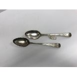 A pair of George III silver bright cut tablespoons bearing ownership initials "JAC" (by John