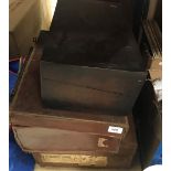 Two leather suitcases, one containing various photographs and pictures,