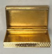 A 20th Century 9 carat gold pill or snuff box with engine-turned decoration of rectangular form (by